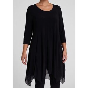 Sympli Canada Grande Gana Black Jersey Knit Tunic Dress Lace Trim Womens Size 1G